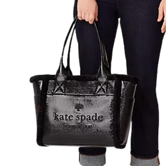 🖤♠️🖤NWT-Kate Spade Jett Shearling Trim Large BlackTote🖤♠️🖤 - Picture 3 of 15